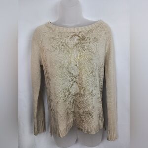 ANA Christmas Gold Beige Animal Print Knit Sweater (#45)